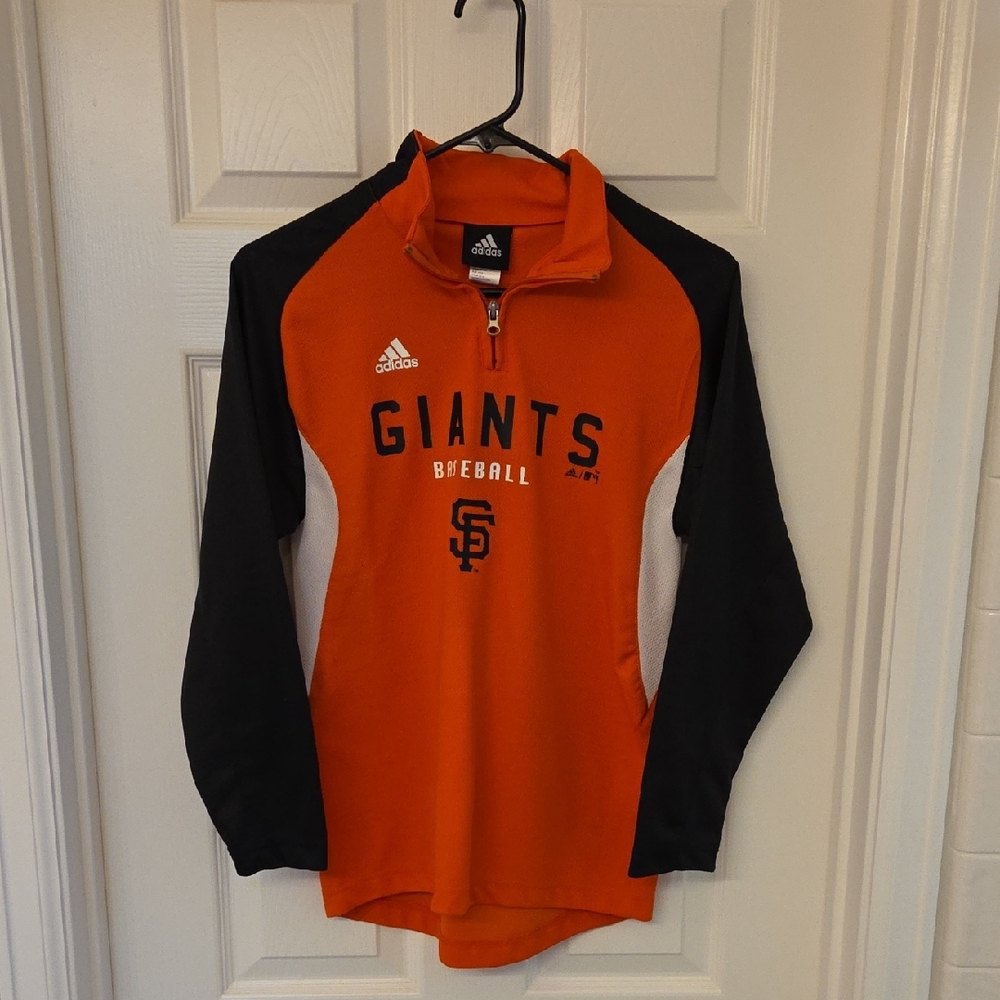 Adidas Orange and Black San Francisco Giants Baseball Quarter-Zip Boys Pullover